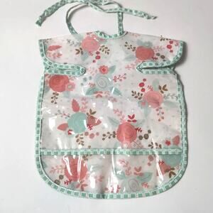 The Baby Guy Waterproof Full Coverage Floral Apron Bib Mint Green Pink Wipeable